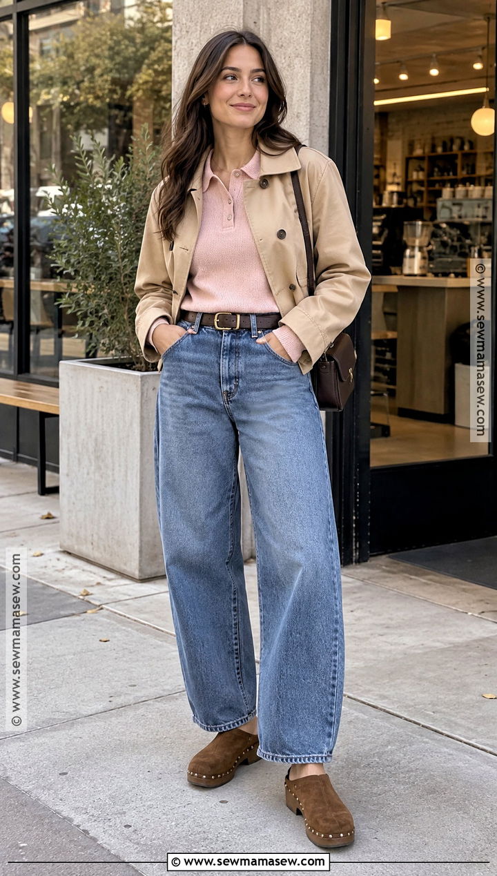 Pink Polo Knit With Barrel Leg Jeans - 15 fall fashion pink top ideas