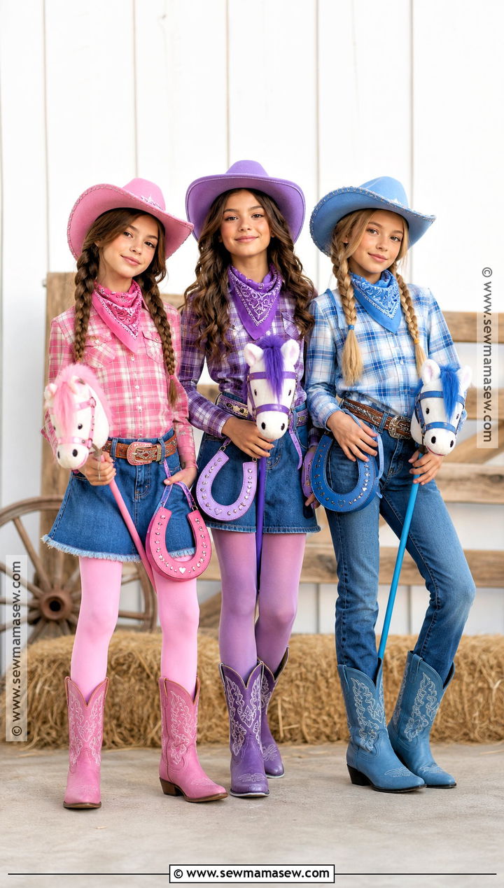 Pink Purple And Blue Cowgirl Costume - 30 3 girls halloween costumes