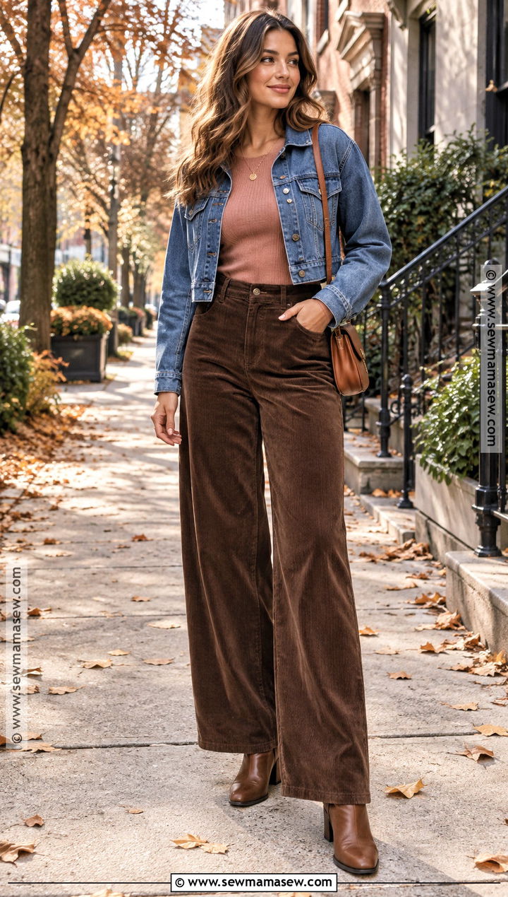 Pink Ribbed Top With Corduroy Pants - 15 fall fashion pink top ideas