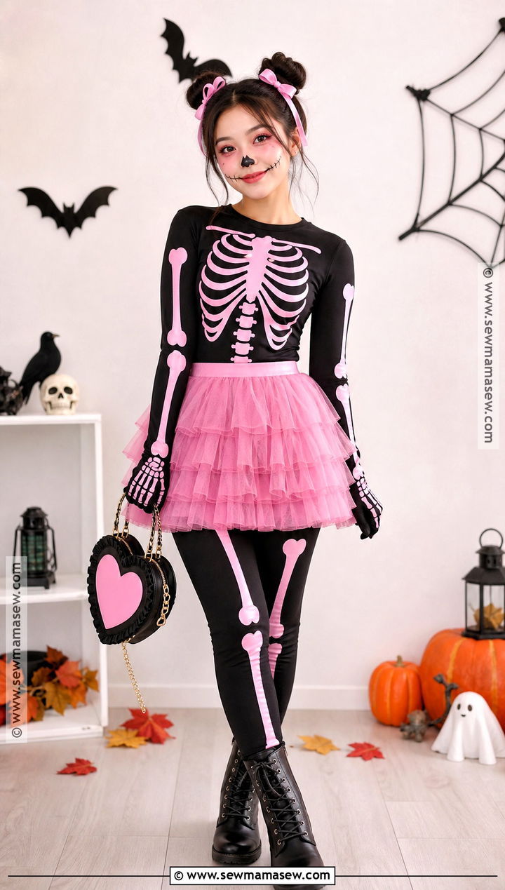 Pink Skeleton Costume With Tulle Skirt - 30 skeleton clothes