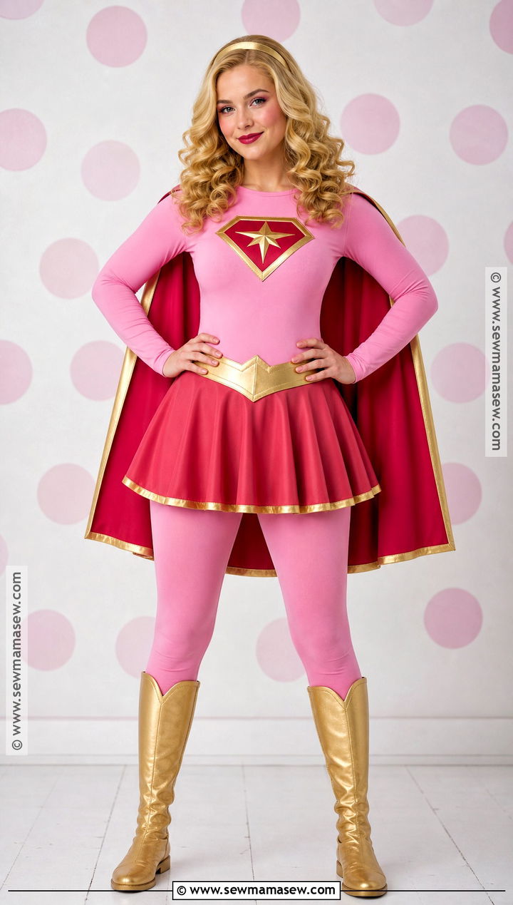 Pink Supergirl Costume With Gold Boots - 30 Super Girl Costume Ideas for Women