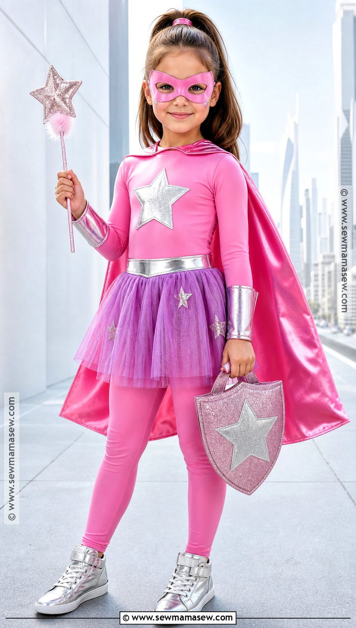 Pink Superhero Costume With Star Cape - 30 Cute Girl Halloween Costumes