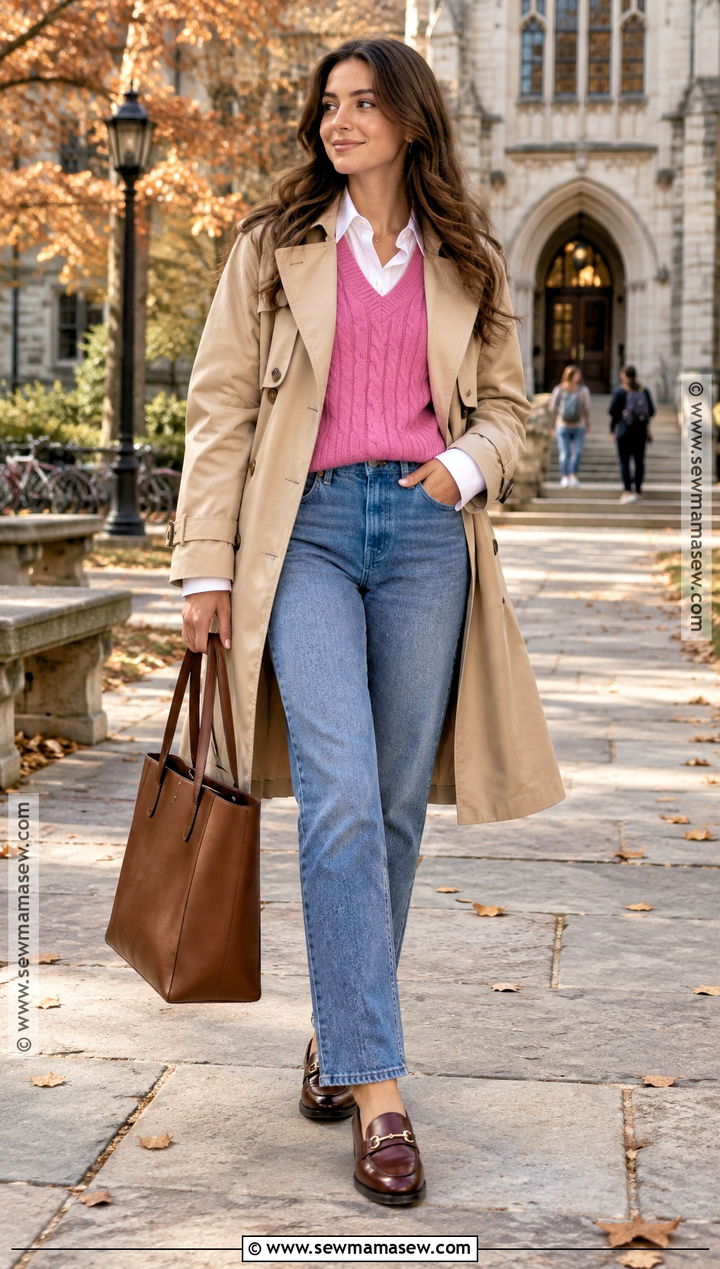 Pink Sweater Vest And White Shirt Autumn Outfit - 25 pink autumn outfit ideas