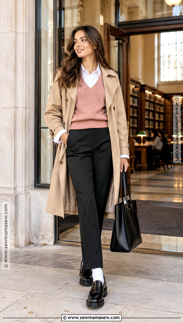 Pink Sweater Vest With Button Down And Loafers - 15 cozy pink sweater fall fashion ideas