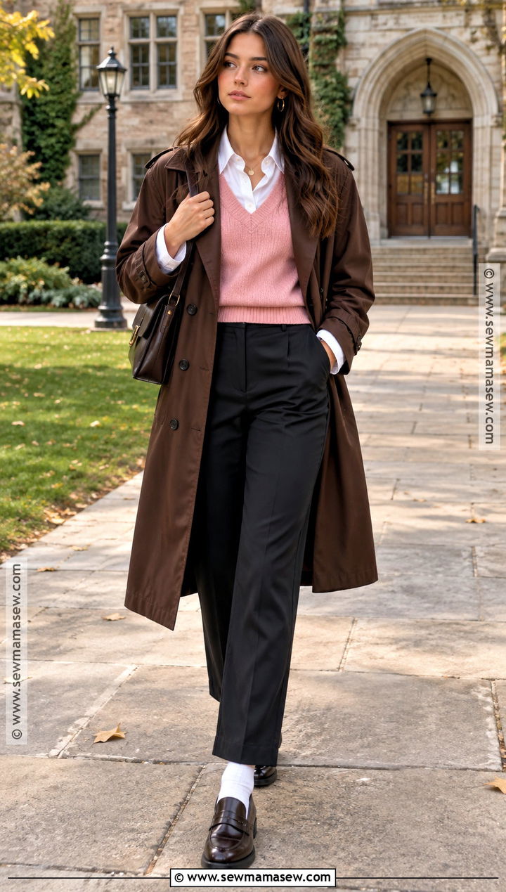 Pink Sweater Vest With White Shirt And Loafers - 15 fall fashion pink top ideas
