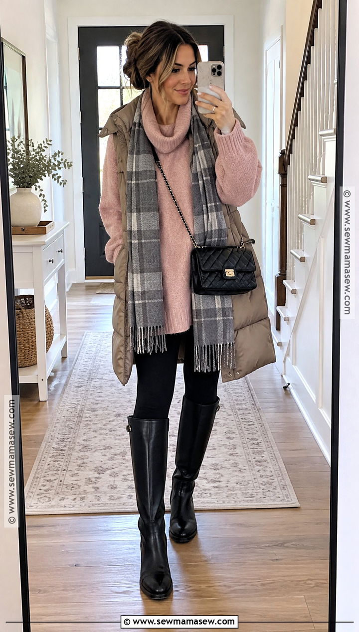 Pink Sweater With Leggings And Tall Boots - 15 cozy pink sweater fall style ideas