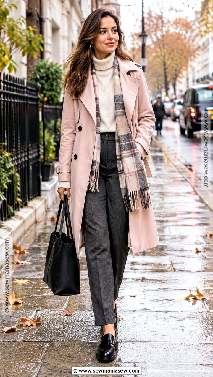 Pink Trench Coat and Loafers Outfit - 15 Pink Fall Fashion Ideas