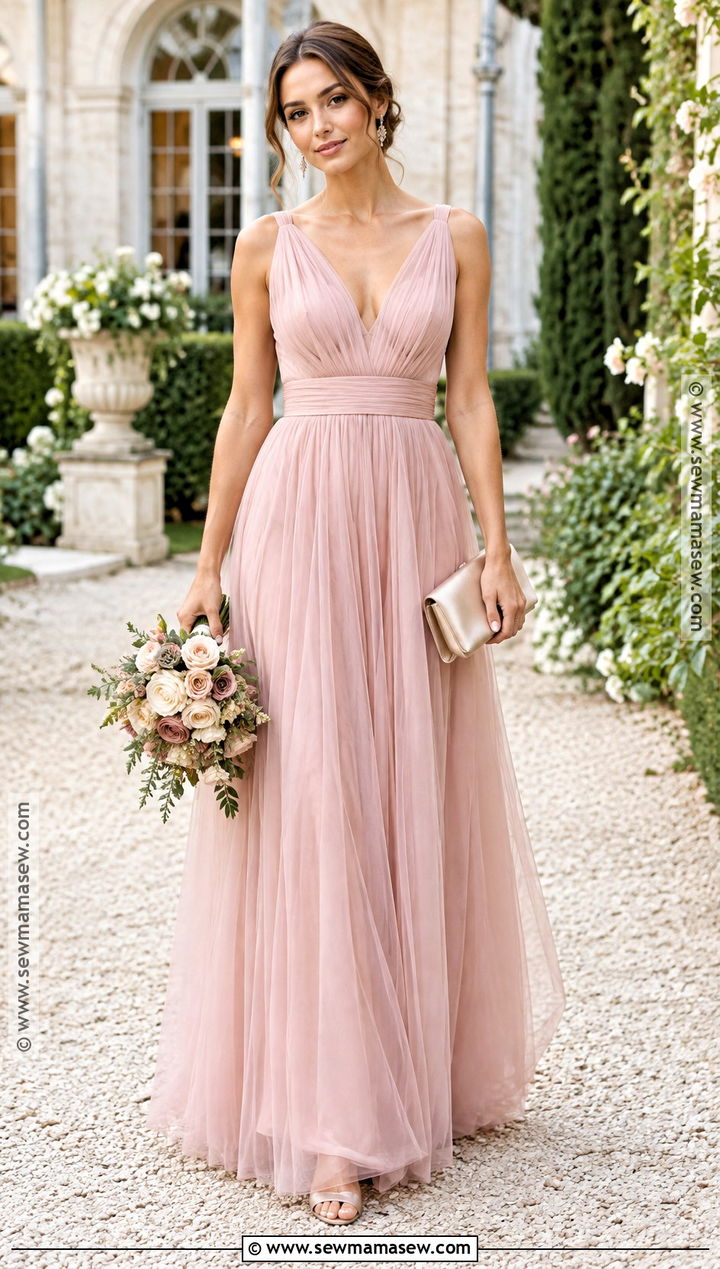 Pink Tulle V Neck Fall Bridesmaid Dress - 15 pink fall bridesmaid dresses