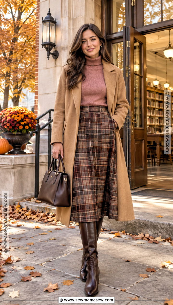 Pink Turtleneck And Plaid Skirt Autumn Outfit - 25 pink autumn outfit ideas