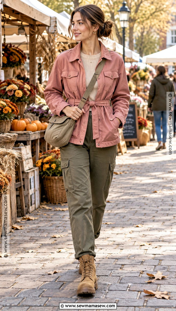 Pink Utility Jacket And Cargo Pants Outfit - 20 pink outfits autumn