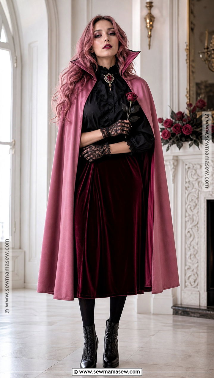 Pink Vampire Costume With Velvet Cape - 35 pink hair halloween costume ideas