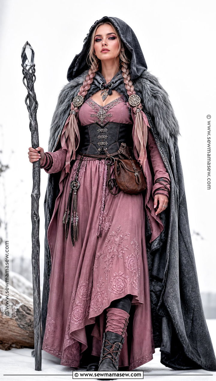 Pink Viking Witch Costume With Gray Fur - 30 viking witch costume ideas