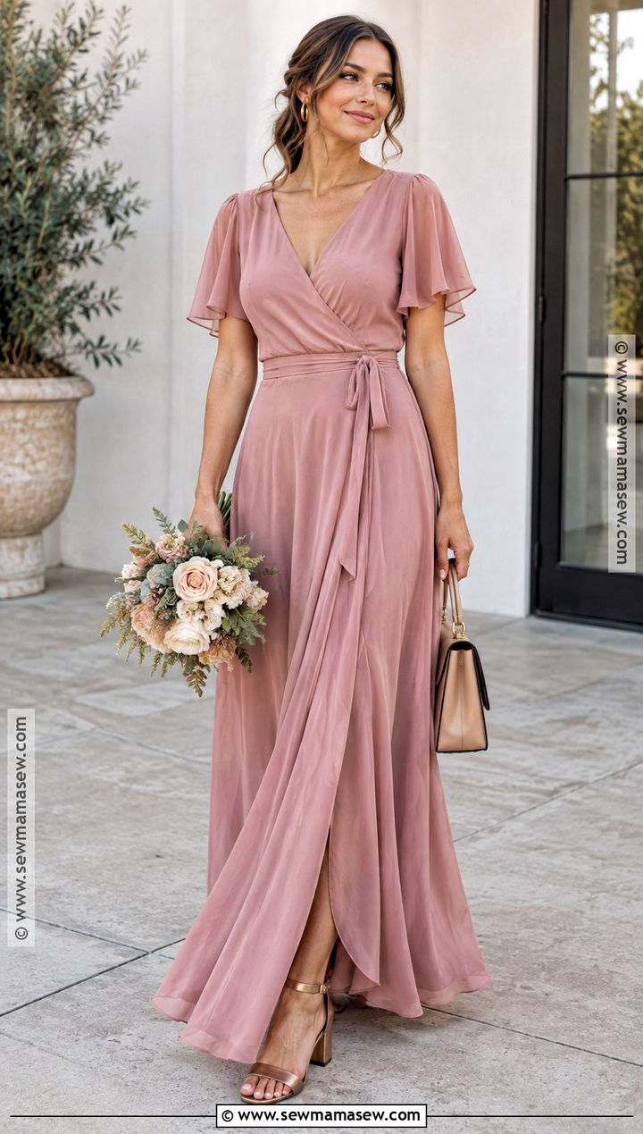 Pink Wrap Bridesmaid Dress - 15 Fall Pink Wedding Bridesmaid Dresses