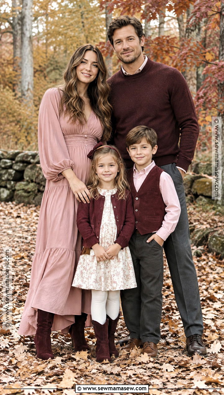 Pink and Burgundy Fall Family Photo Outfits - 15 pink family photo outfits fall