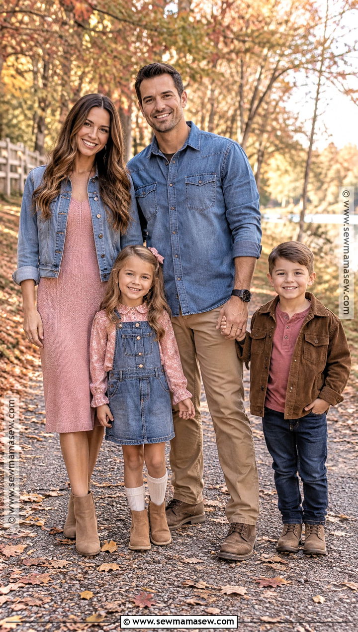 Pink and Denim Fall Family Photo Outfits - 15 pink family photo outfits fall