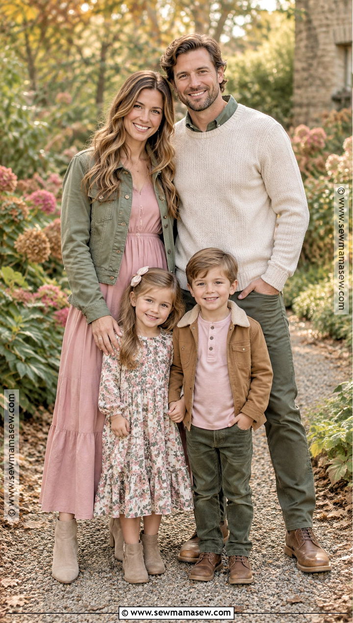 Pink and Sage Green Fall Family Photo Outfits - 15 pink family photo outfits fall