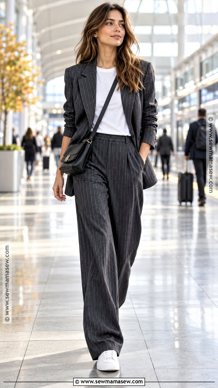 Pinstripe Blazer With Matching Pants And Sneakers - 20 autumn blazer ideas