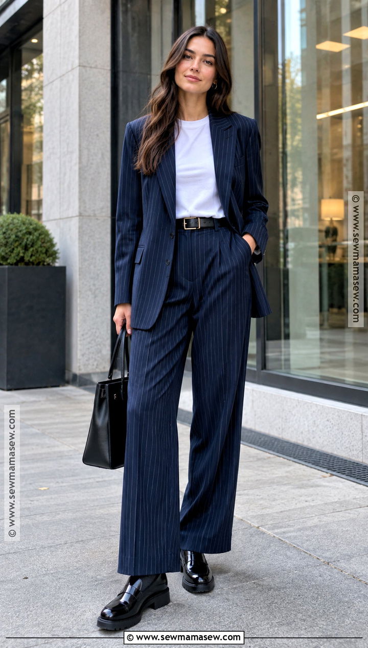 Pinstripe Suit and Loafers Office Outfit - 15 fall 2026 fashion trends office