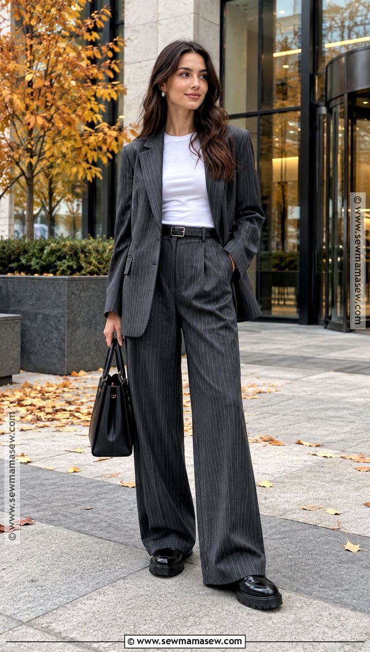 Pinstripe Suit and Loafers Outfit - 20 trendy autumn outfits 2026