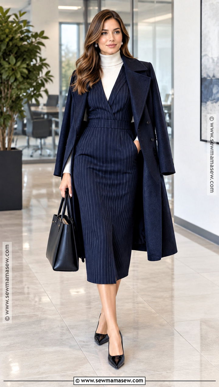 Pinstripe Tailored Fall Business Dress - 15 Fall Business Dresses for Women