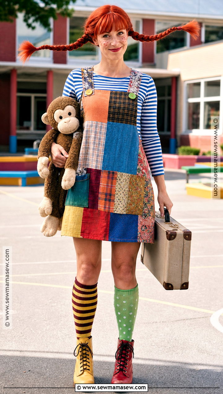 Pippi Longstocking Costume With Braided Hair - 30 teacher book week costume ideas