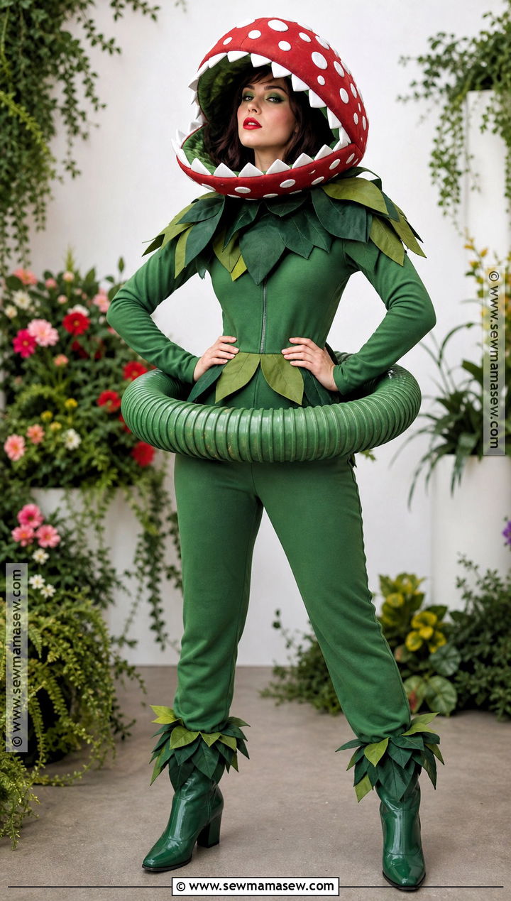 Piranha Plant Costume With Green Jumpsuit - 30 super mario costume ideas
