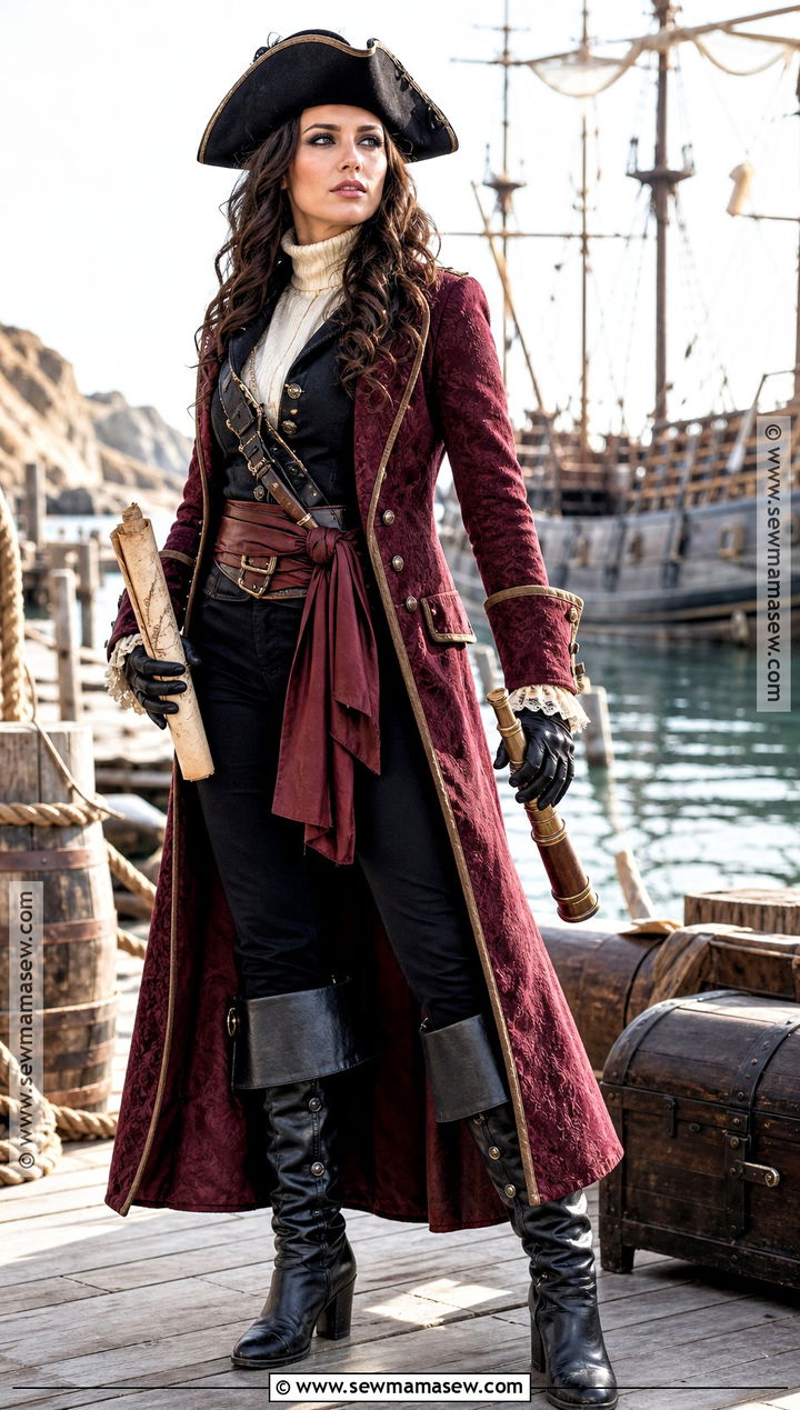 Pirate Captain Costume With Long Brocade Coat - 40 warm halloween costumes
