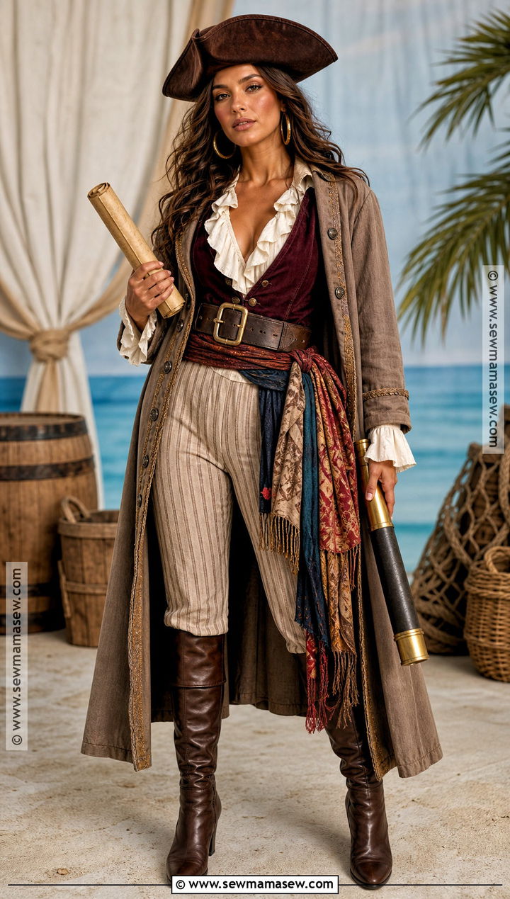 Pirate Captain Costume With Striped Pants - 50 halloween costumes for women