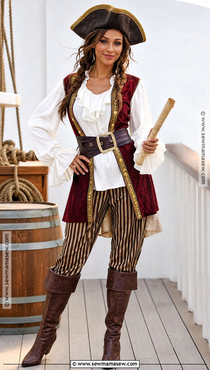 Pirate Captain Costume With Striped Pants - 30 Fun Halloween Costumes for Women