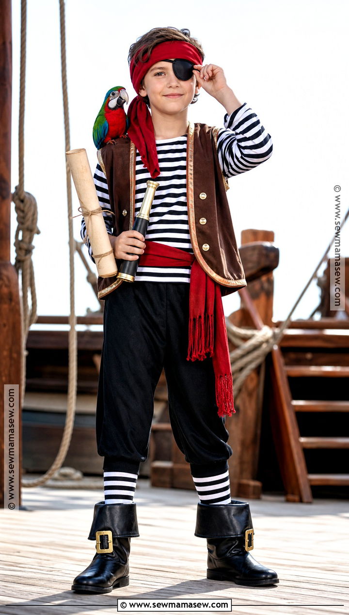 Pirate Captain Costume With Striped Shirt - 30 halloween costumes kids for boys