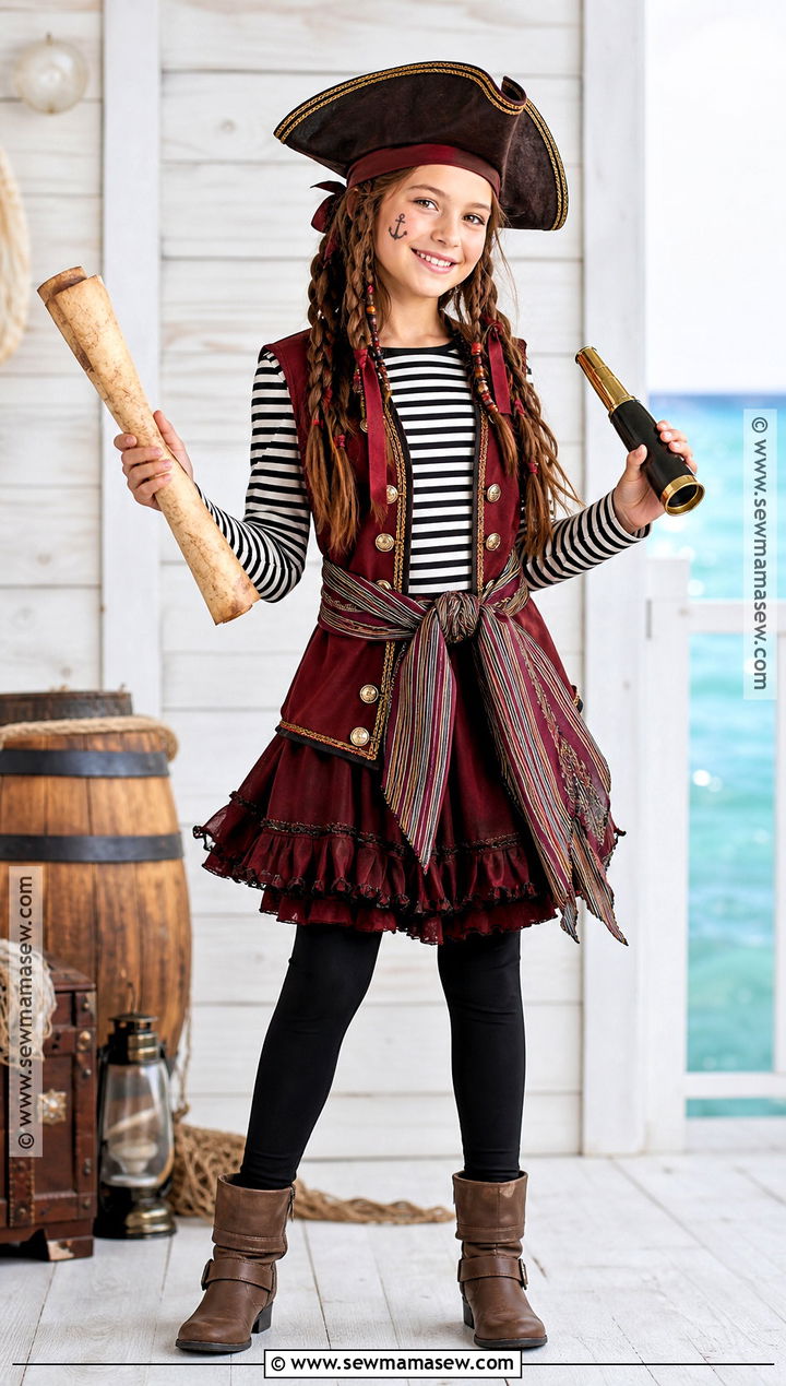 Pirate Captain Costume With Striped Shirt - 40 girls halloween costumes