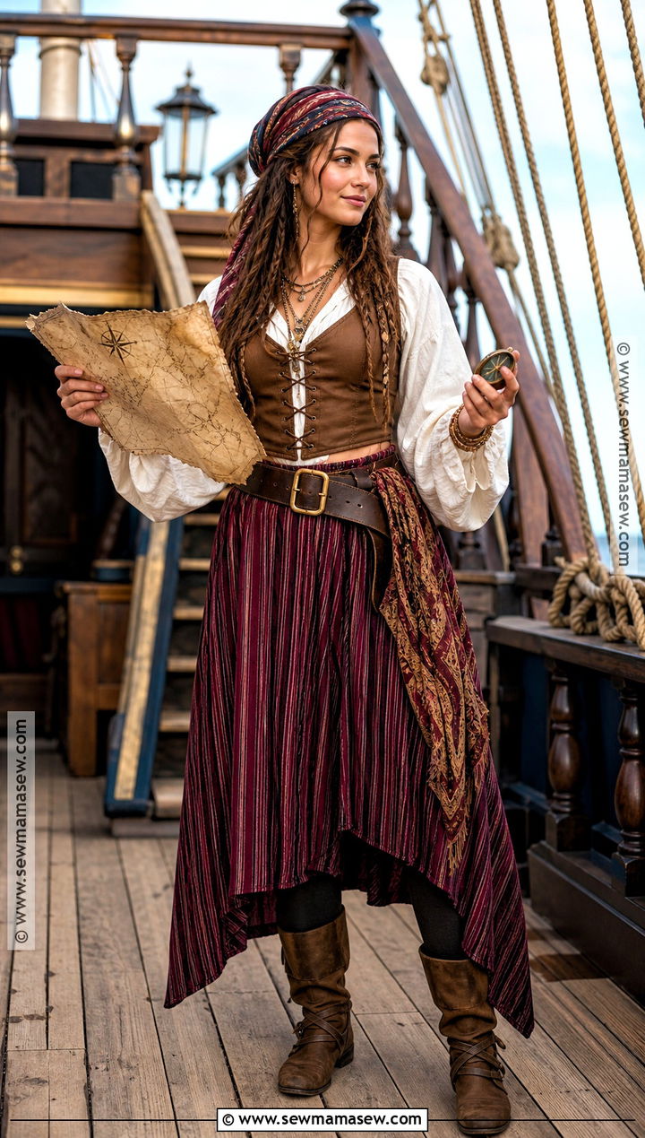 Pirate Costume With Long Striped Skirt - 30 halloween costumes modest