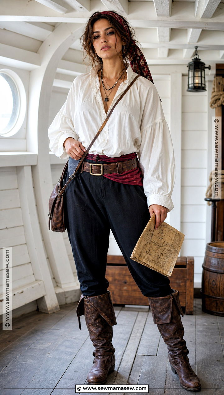 Pirate Costume With Oversized White Blouse - 30 last minute pirate costume ideas
