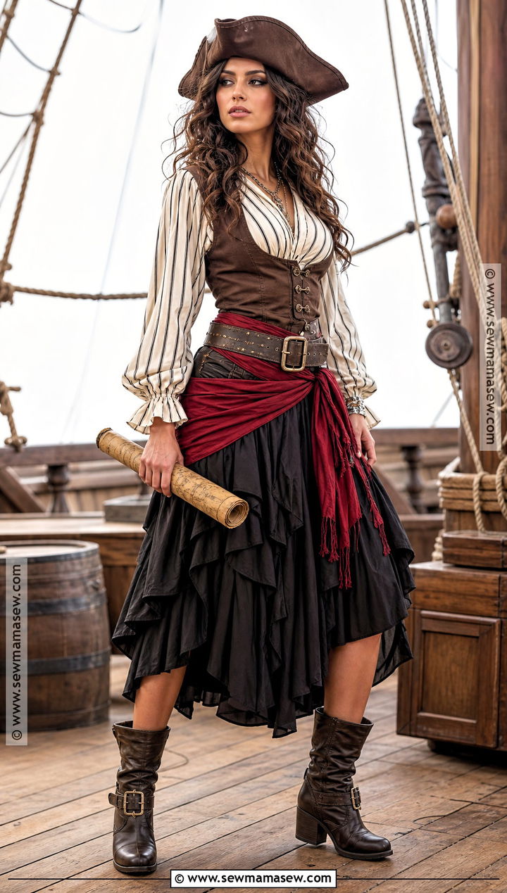 Pirate Costume With Striped Shirt - 45 women halloween costume ideas
