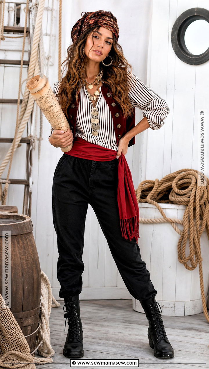 Pirate Costume With Striped Shirt - 35 Halloween Costume Ideas for Women