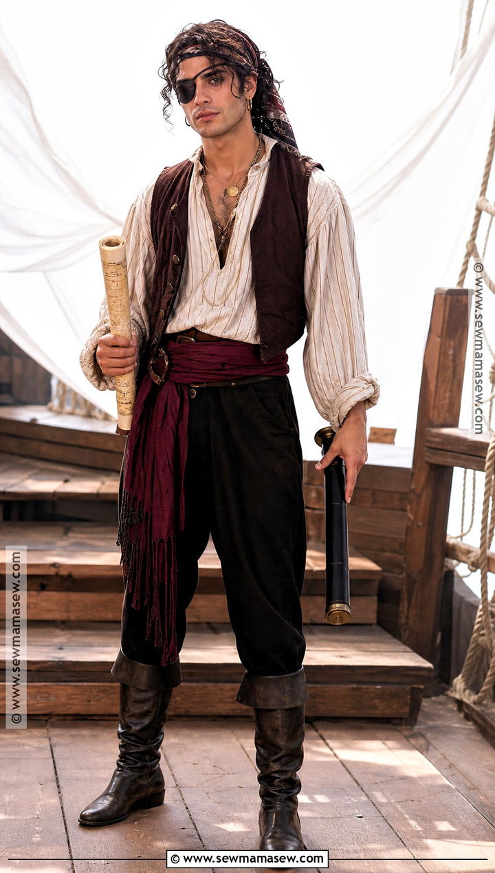 Pirate Costume With Striped Shirt And Vest - 30 costumes for guys