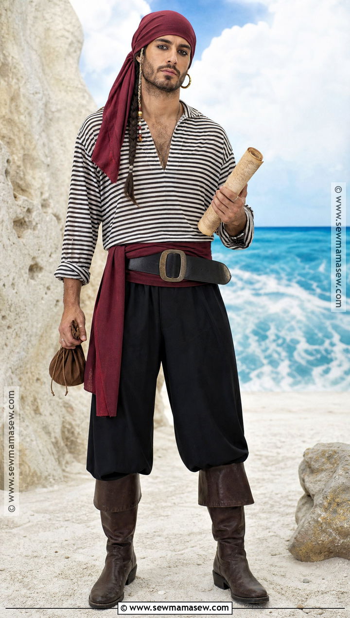 Pirate Costume With Striped Top - 30 Very Simple Halloween Costumes