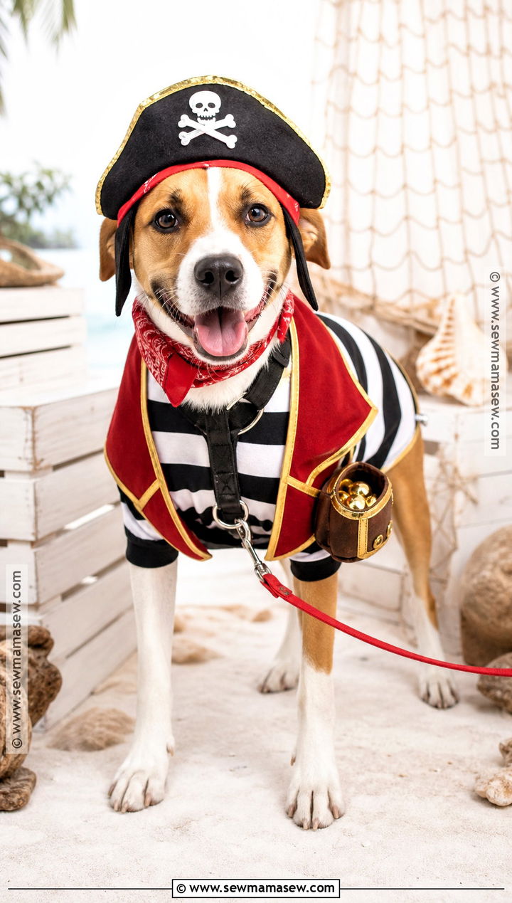 Pirate Dog Costume With Striped Shirt - 35 dog costume ideas