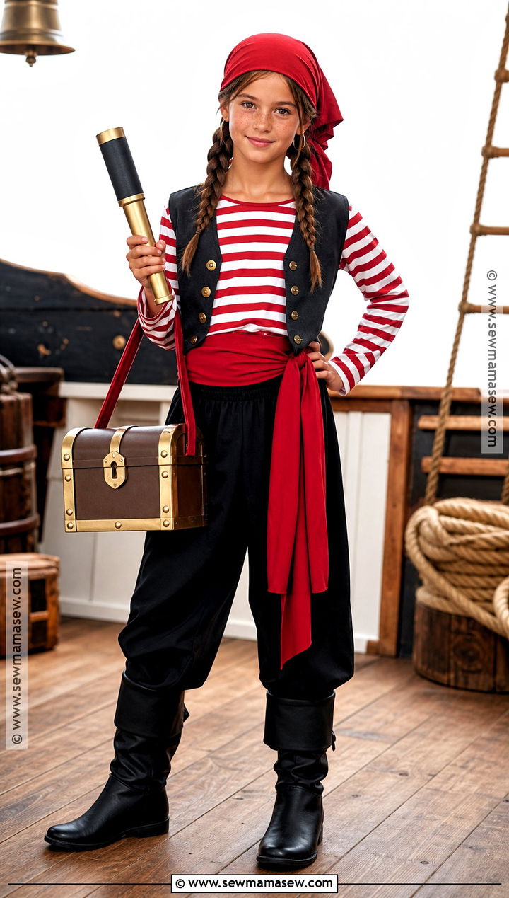 Pirate Girl Costume With Striped Shirt - 35 Girl Costume Ideas