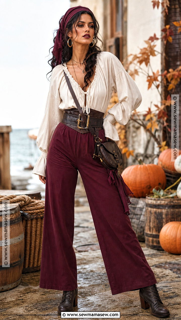 Pirate Inspired Halloween Outfit With Wide Leg Pants - 35 Halloween Outfits for Women