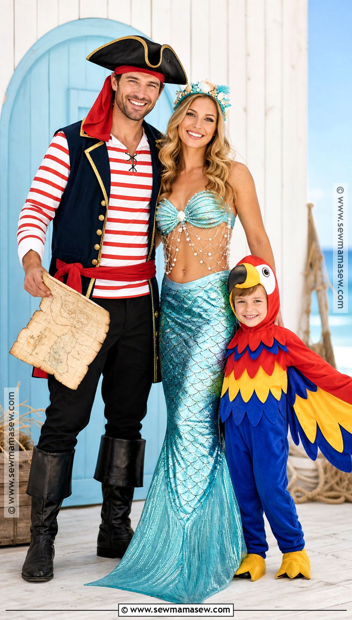 Pirate Mermaid And Parrot Costume - 35 halloween family costumes for 3