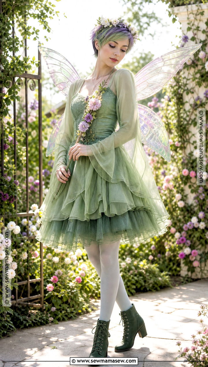 Pixie Fairy Costume With Floral Crown - 30 short hair costume ideas halloween