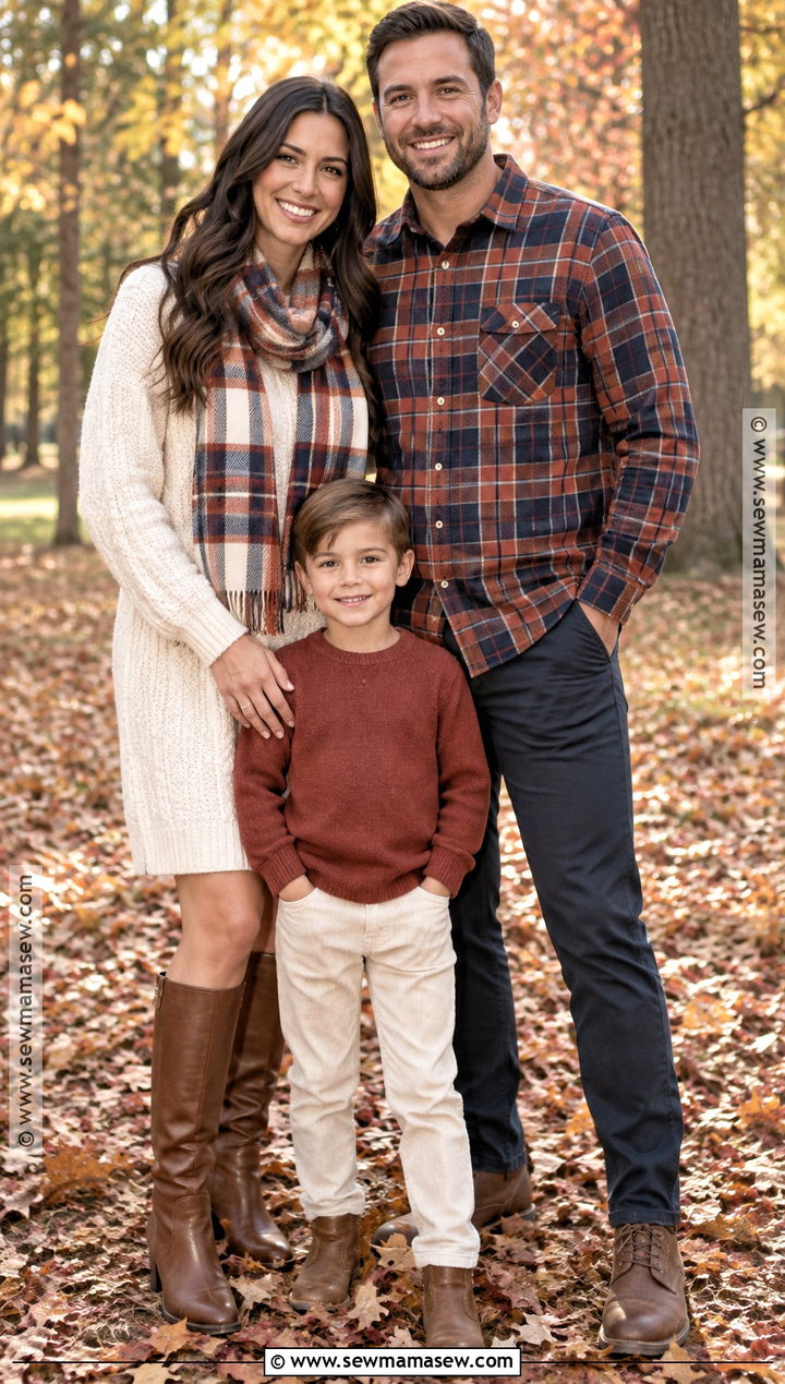 Plaid And Cream Fall Family Of 3 Photo Outfit - 20 fall family of 3 photo outfits