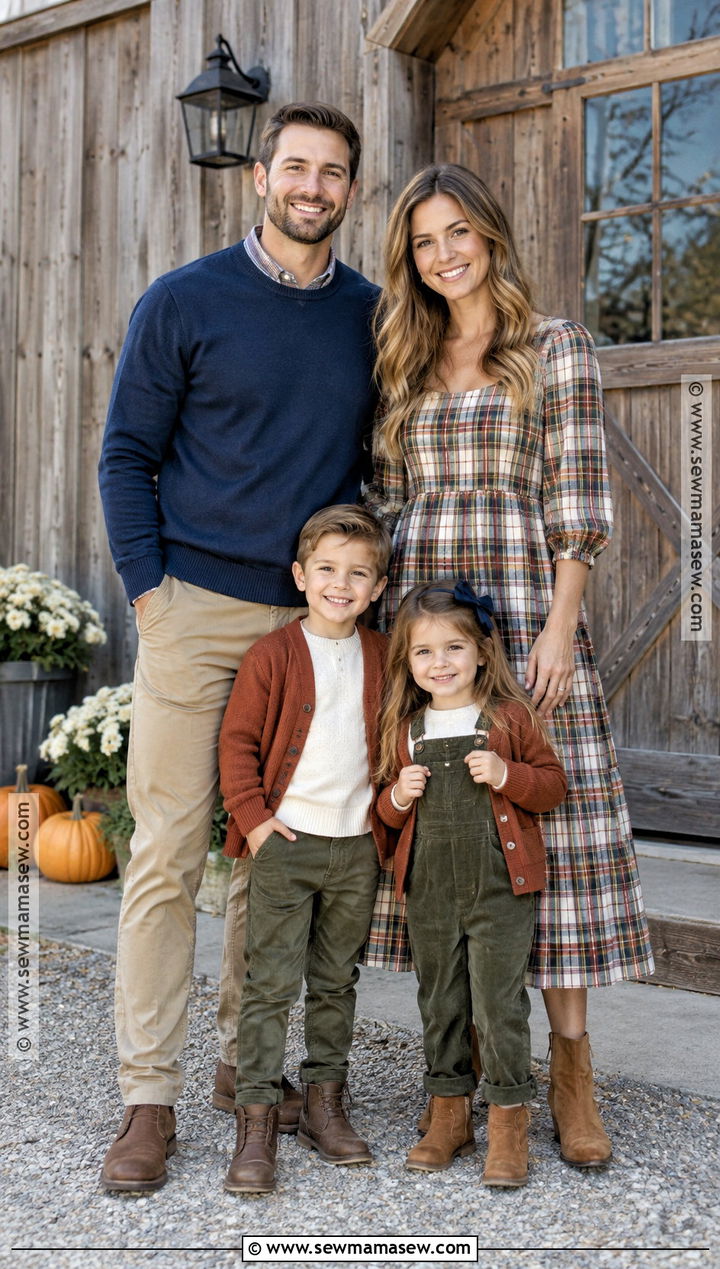 Plaid And Solid Fall Family Photo Outfits - 15 Fall Family Photos Outfit Ideas