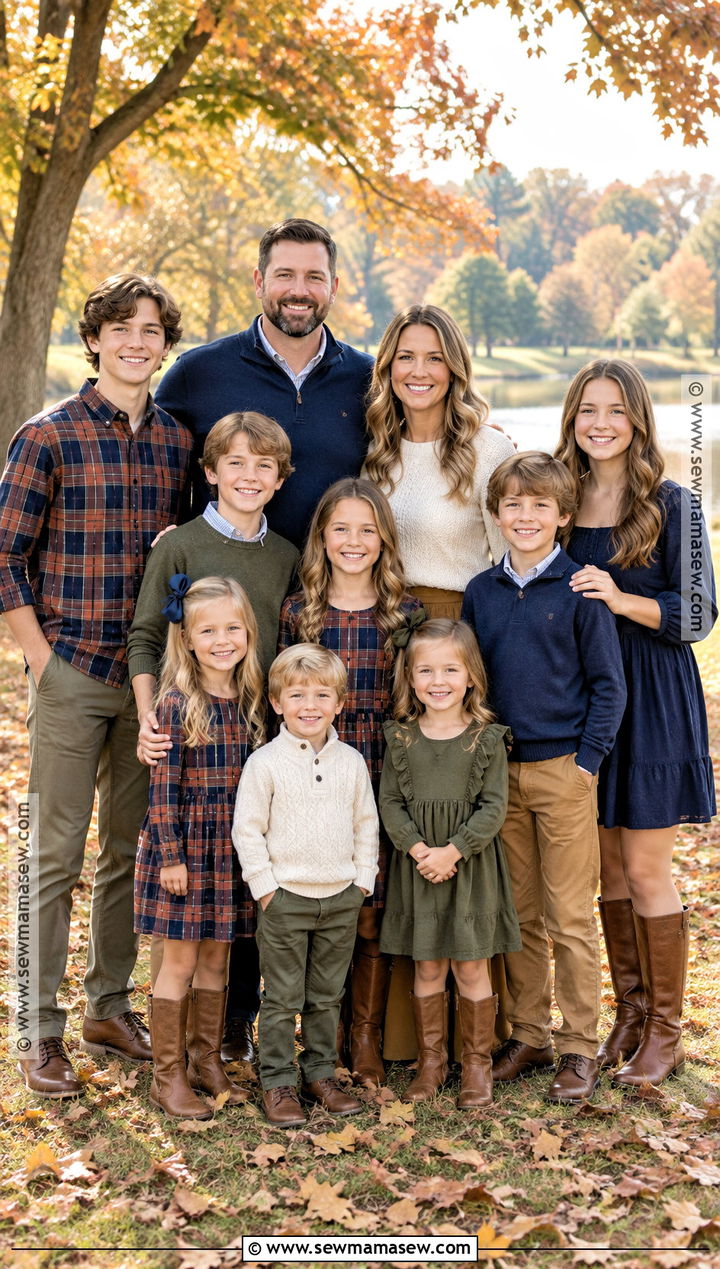 Plaid And Solid Fall Family Picture Outfits - 15 fall large family pictures outfits