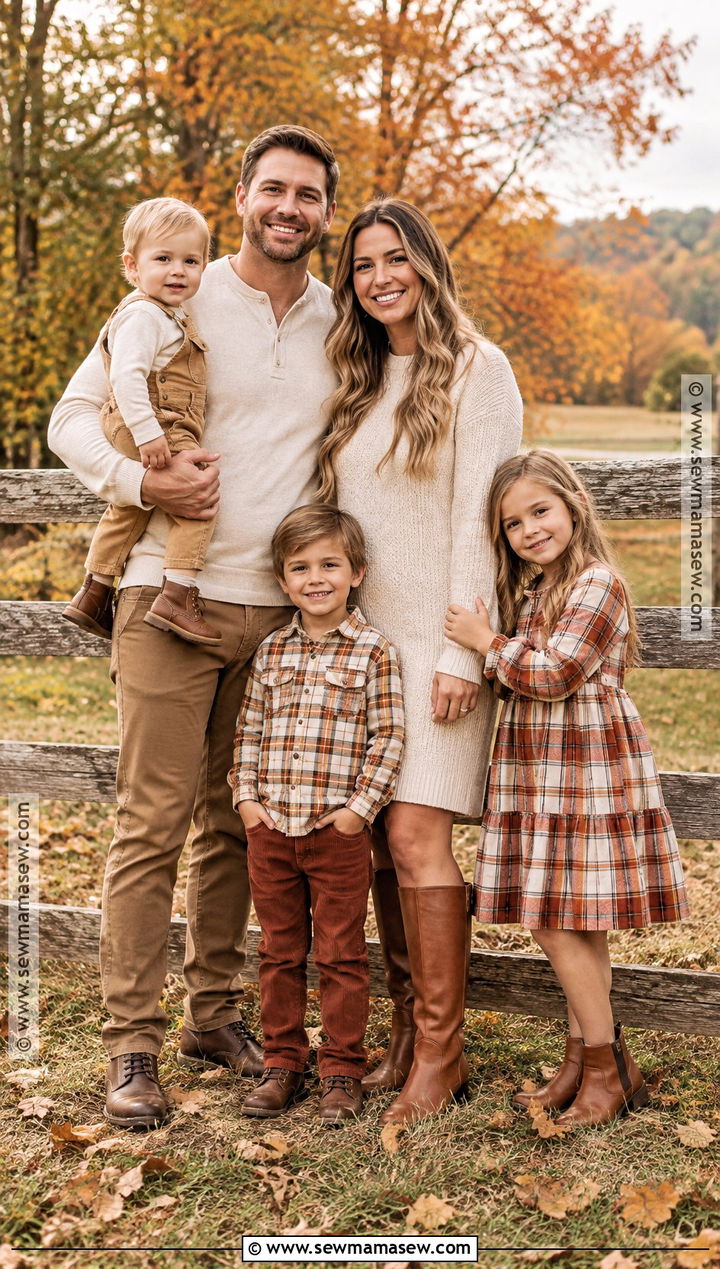 Plaid And Warm Neutral Fall Family Photo Outfit - 20 fall outfit photoshoot family pics ideas