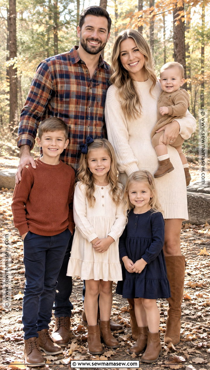 Plaid And Warm Neutral Family Photoshoot Outfit - 25 autumn family photoshoot outfits