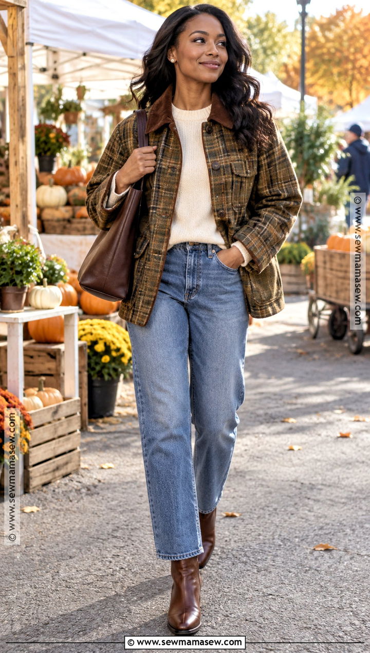 Plaid Barn Fall Jacket With Straight Leg Jeans - 15 fall jackets for black women
