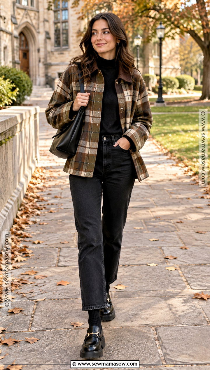 Plaid Barn Jacket With Black Jeans - 15 trendy fall jackets
