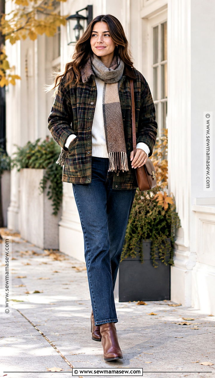 Plaid Barn Jacket With Straight Leg Jeans - 15 Autumn Winter Fashion Style Ideas
